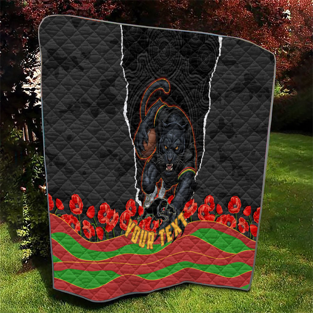 Personalized Penrith Panthers ANZAC Tribute Quilt Poppy Field Soldier Silhouette Aboriginal Rugby Mascot
