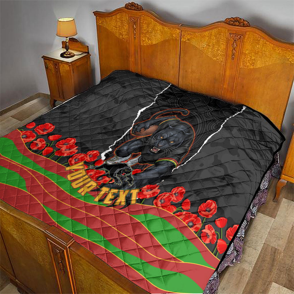 Personalized Penrith Panthers ANZAC Tribute Quilt Poppy Field Soldier Silhouette Aboriginal Rugby Mascot