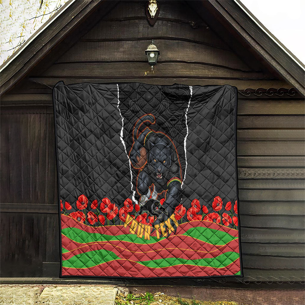 Personalized Penrith Panthers ANZAC Tribute Quilt Poppy Field Soldier Silhouette Aboriginal Rugby Mascot