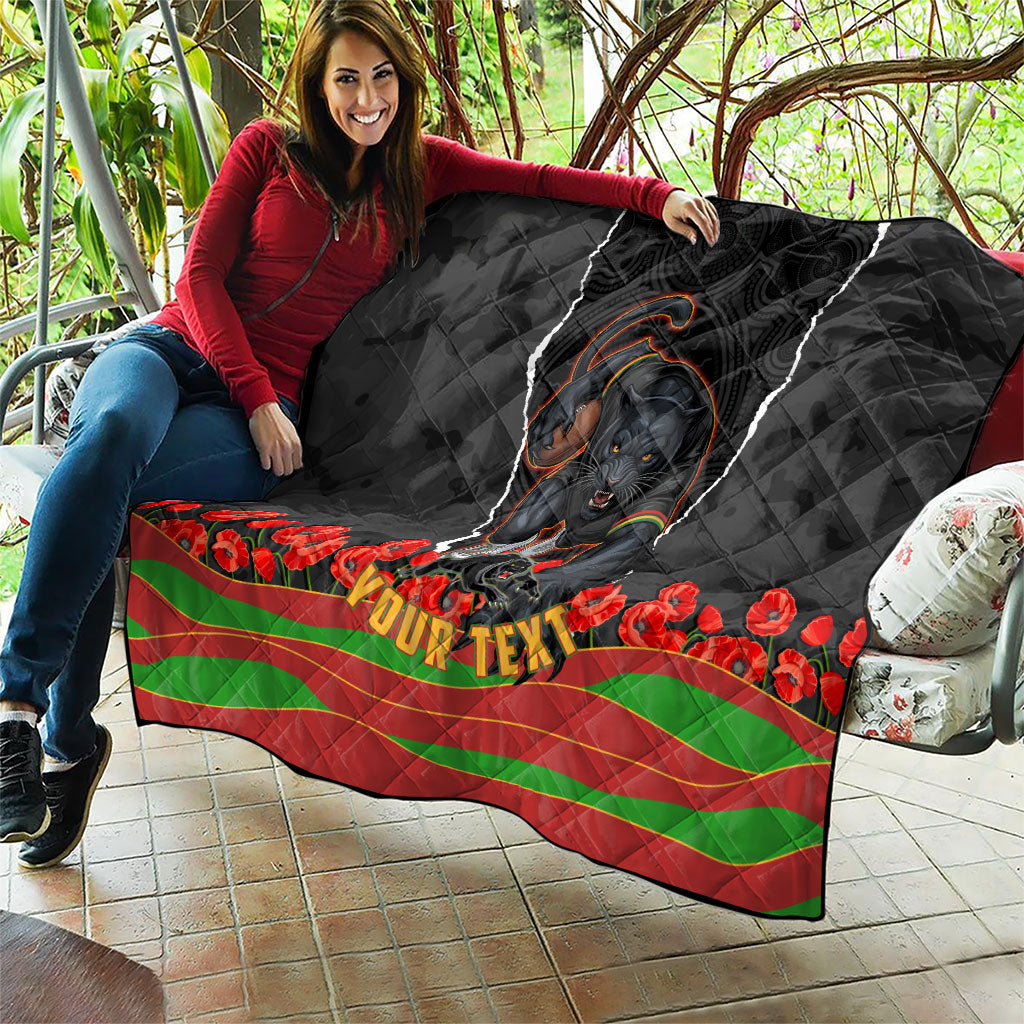 Personalized Penrith Panthers ANZAC Tribute Quilt Poppy Field Soldier Silhouette Aboriginal Rugby Mascot