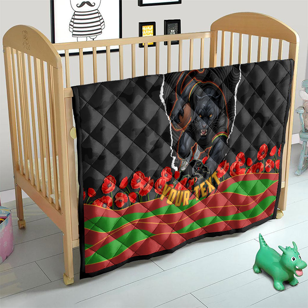 Personalized Penrith Panthers ANZAC Tribute Quilt Poppy Field Soldier Silhouette Aboriginal Rugby Mascot
