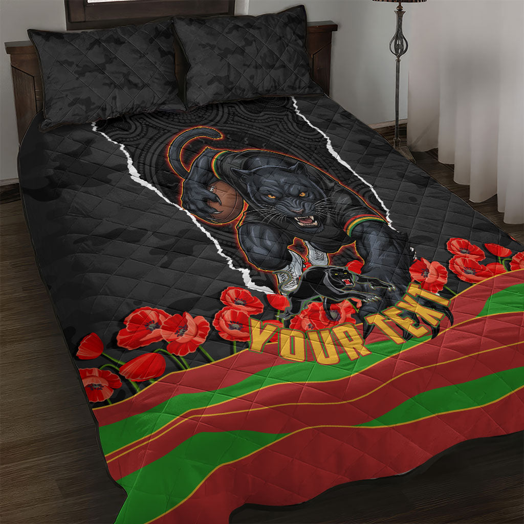 Personalized Penrith Panthers ANZAC Tribute Quilt Bed Set Poppy Field Soldier Silhouette Aboriginal Rugby Mascot