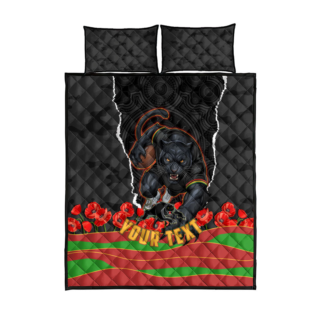 Personalized Penrith Panthers ANZAC Tribute Quilt Bed Set Poppy Field Soldier Silhouette Aboriginal Rugby Mascot