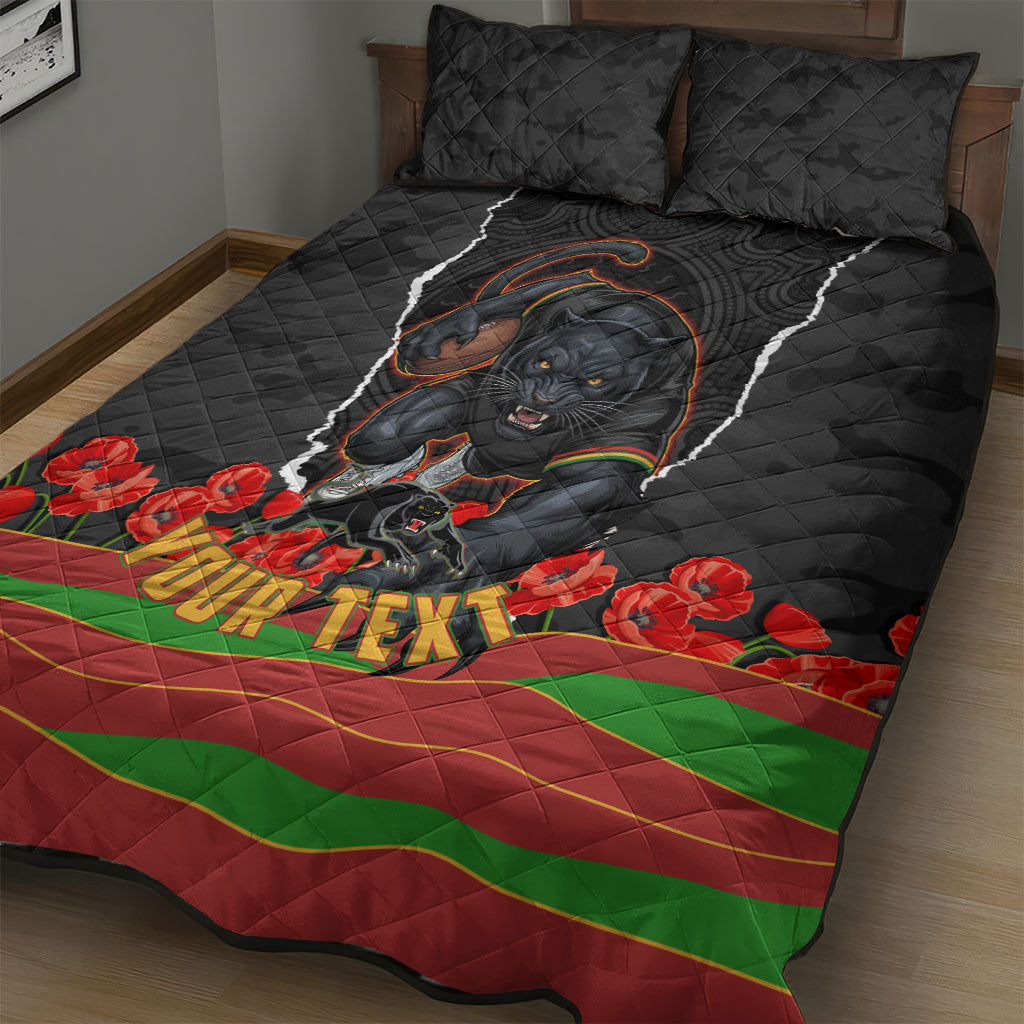 Personalized Penrith Panthers ANZAC Tribute Quilt Bed Set Poppy Field Soldier Silhouette Aboriginal Rugby Mascot