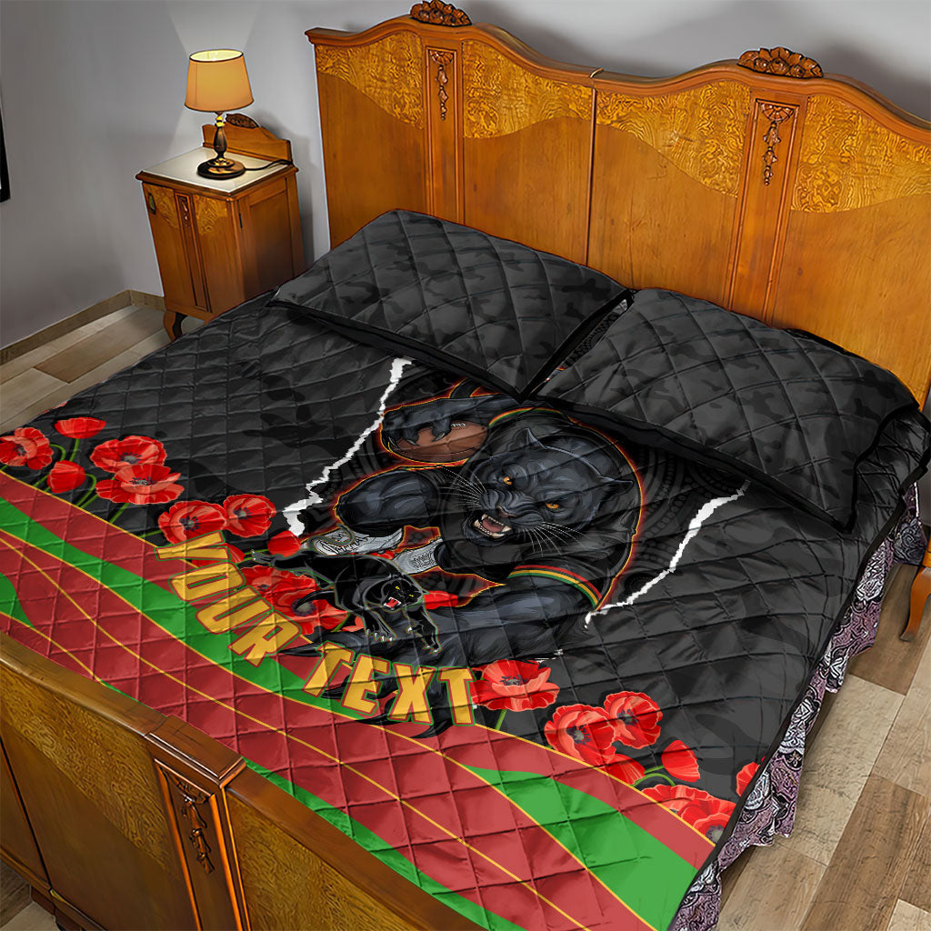 Personalized Penrith Panthers ANZAC Tribute Quilt Bed Set Poppy Field Soldier Silhouette Aboriginal Rugby Mascot