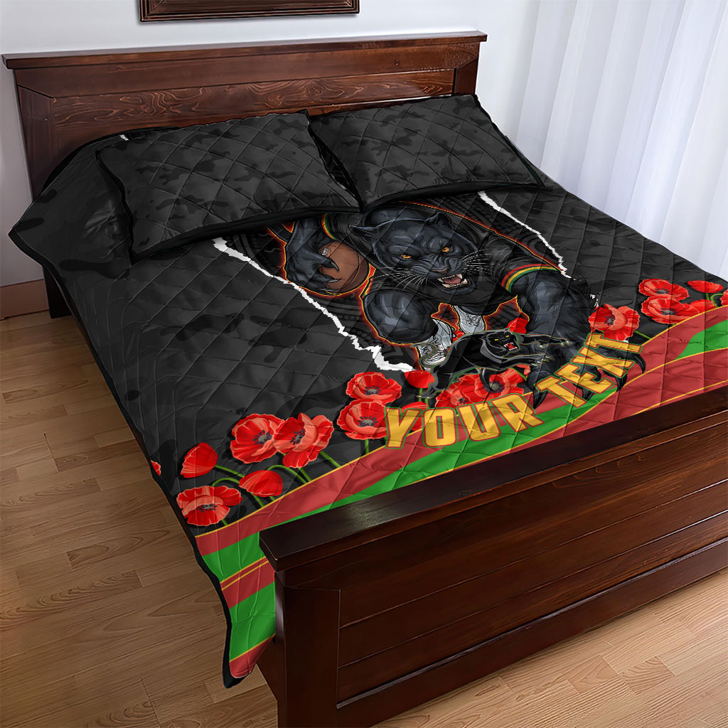 Personalized Penrith Panthers ANZAC Tribute Quilt Bed Set Poppy Field Soldier Silhouette Aboriginal Rugby Mascot