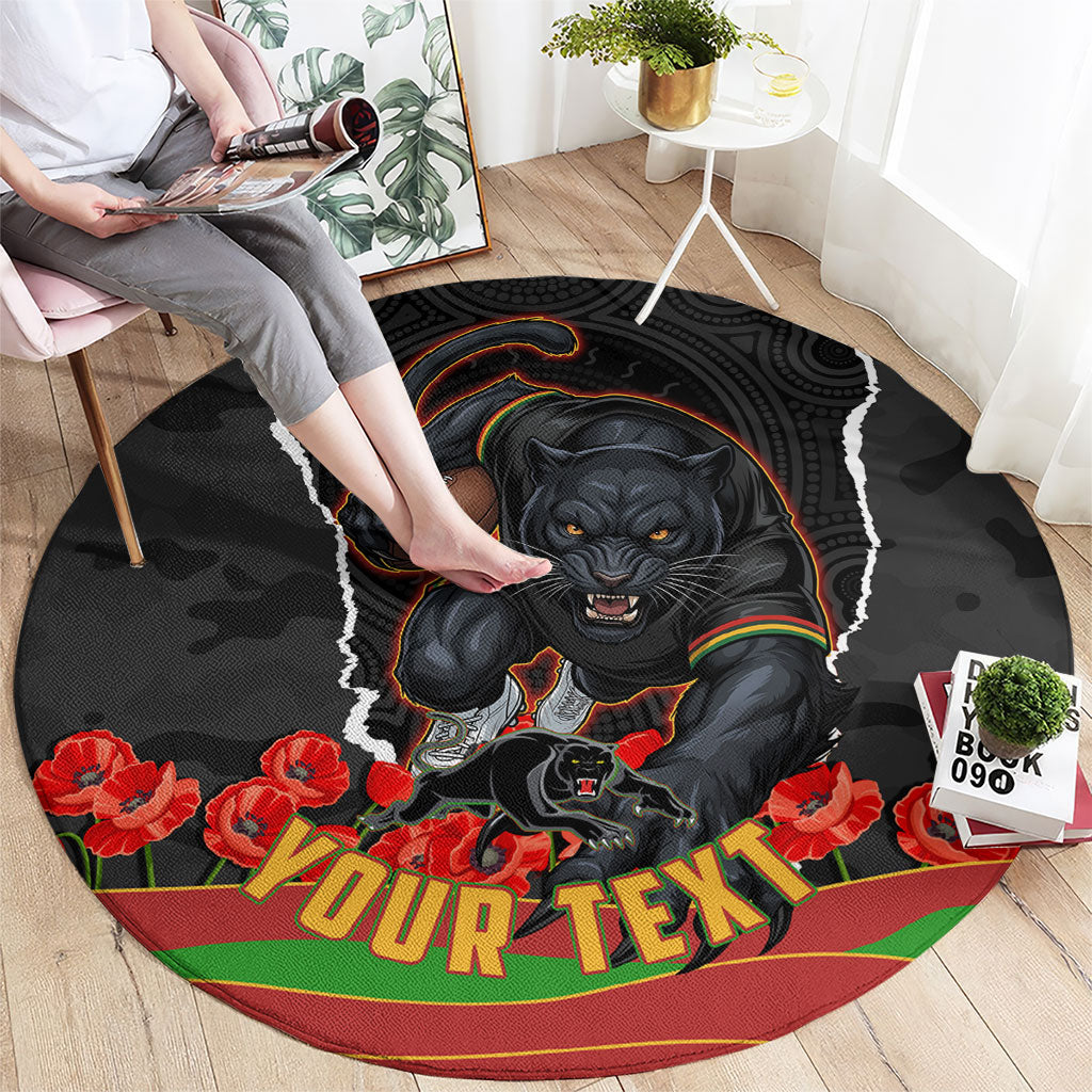 Personalized Penrith Panthers ANZAC Tribute Round Carpet Poppy Field Soldier Silhouette Aboriginal Rugby Mascot