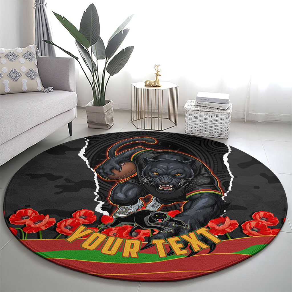 Personalized Penrith Panthers ANZAC Tribute Round Carpet Poppy Field Soldier Silhouette Aboriginal Rugby Mascot