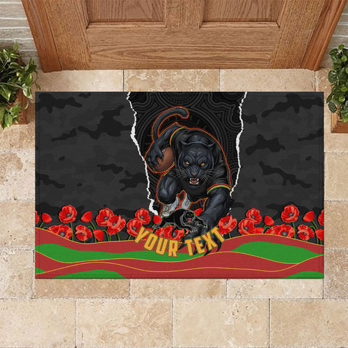 Personalized Penrith Panthers ANZAC Tribute Rubber Doormat Poppy Field Soldier Silhouette Aboriginal Rugby Mascot