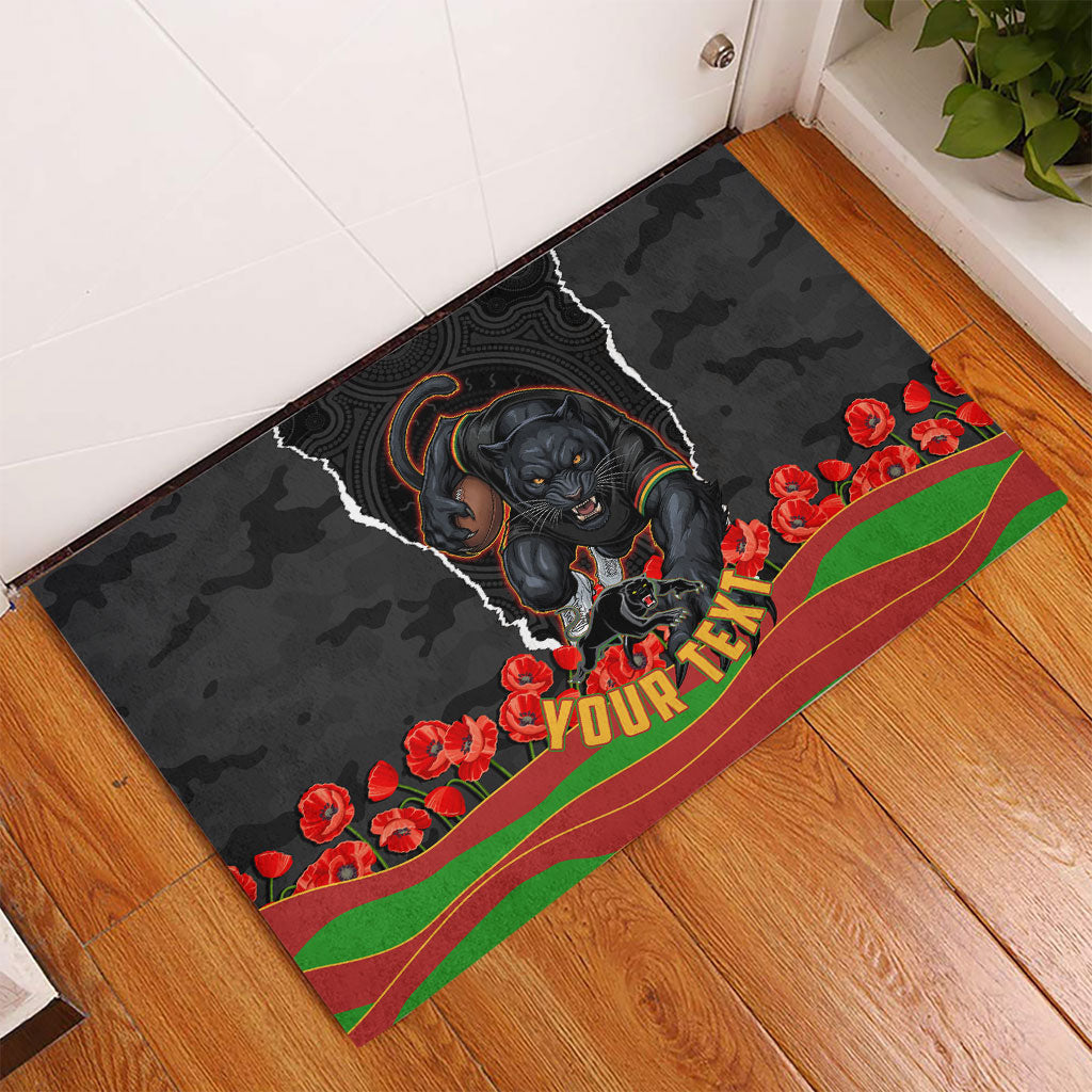 Personalized Penrith Panthers ANZAC Tribute Rubber Doormat Poppy Field Soldier Silhouette Aboriginal Rugby Mascot