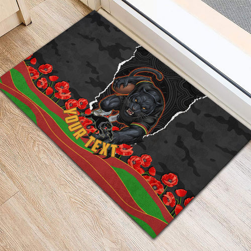 Personalized Penrith Panthers ANZAC Tribute Rubber Doormat Poppy Field Soldier Silhouette Aboriginal Rugby Mascot