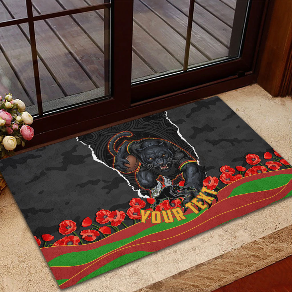 Personalized Penrith Panthers ANZAC Tribute Rubber Doormat Poppy Field Soldier Silhouette Aboriginal Rugby Mascot