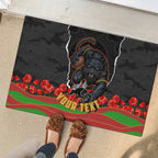 Personalized Penrith Panthers ANZAC Tribute Rubber Doormat Poppy Field Soldier Silhouette Aboriginal Rugby Mascot