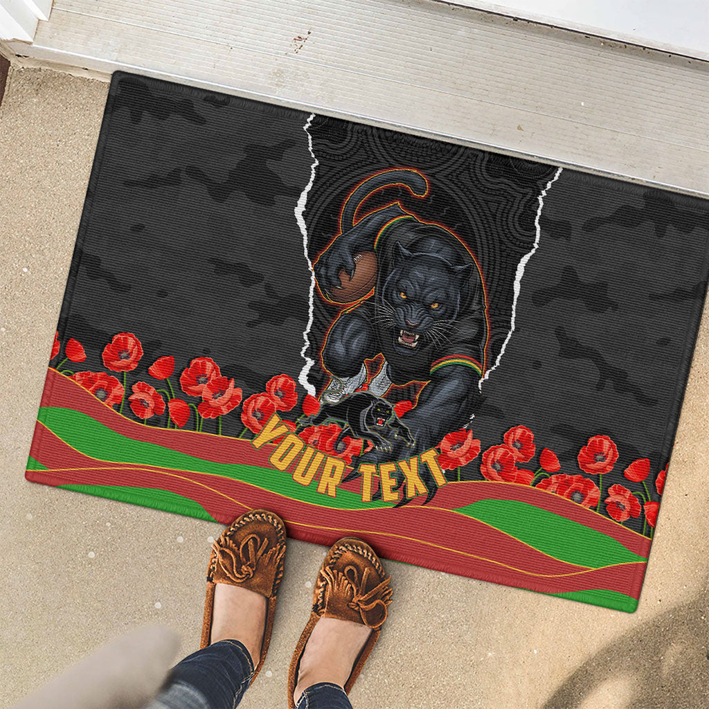 Personalized Penrith Panthers ANZAC Tribute Rubber Doormat Poppy Field Soldier Silhouette Aboriginal Rugby Mascot