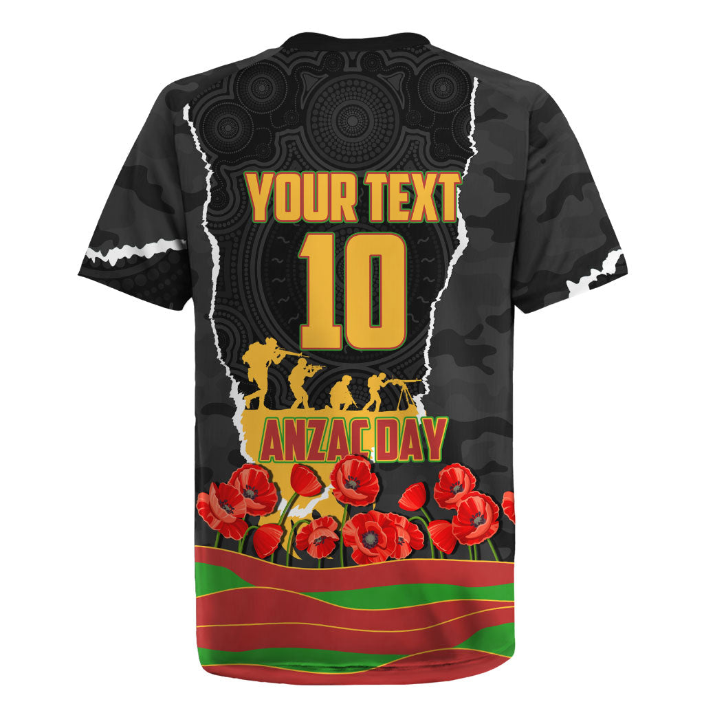 Personalized Penrith Panthers ANZAC Tribute Rugby Jersey Poppy Field Soldier Silhouette Aboriginal Rugby Mascot