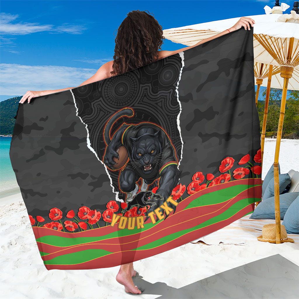 Personalized Penrith Panthers ANZAC Tribute Sarong Poppy Field Soldier Silhouette Aboriginal Rugby Mascot