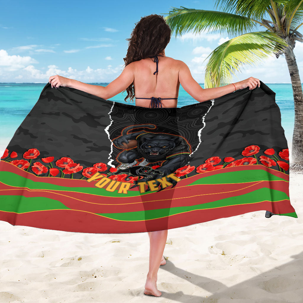 Personalized Penrith Panthers ANZAC Tribute Sarong Poppy Field Soldier Silhouette Aboriginal Rugby Mascot