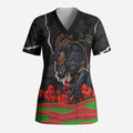 Personalized Penrith Panthers ANZAC Tribute Scrub Top Poppy Field Soldier Silhouette Aboriginal Rugby Mascot