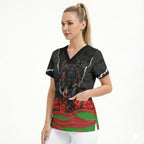 Personalized Penrith Panthers ANZAC Tribute Scrub Top Poppy Field Soldier Silhouette Aboriginal Rugby Mascot