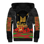 Personalized Penrith Panthers ANZAC Tribute Sherpa Hoodie Poppy Field Soldier Silhouette Aboriginal Rugby Mascot