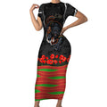 Personalized Penrith Panthers ANZAC Tribute Short Sleeve Bodycon Dress Poppy Field Soldier Silhouette Aboriginal Rugby Mascot