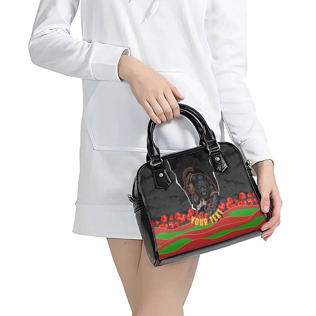 Personalized Penrith Panthers ANZAC Tribute Shoulder Handbag Poppy Field Soldier Silhouette Aboriginal Rugby Mascot