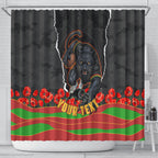 Personalized Penrith Panthers ANZAC Tribute Shower Curtain Poppy Field Soldier Silhouette Aboriginal Rugby Mascot