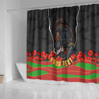 Personalized Penrith Panthers ANZAC Tribute Shower Curtain Poppy Field Soldier Silhouette Aboriginal Rugby Mascot