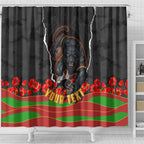 Personalized Penrith Panthers ANZAC Tribute Shower Curtain Poppy Field Soldier Silhouette Aboriginal Rugby Mascot
