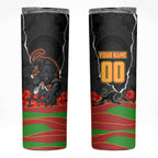 Personalized Penrith Panthers ANZAC Tribute Skinny Tumbler Poppy Field Soldier Silhouette Aboriginal Rugby Mascot