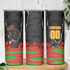 Personalized Penrith Panthers ANZAC Tribute Skinny Tumbler Poppy Field Soldier Silhouette Aboriginal Rugby Mascot