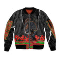 Personalized Penrith Panthers ANZAC Tribute Sleeve Zip Bomber Jacket Poppy Field Soldier Silhouette Aboriginal Rugby Mascot