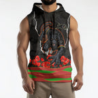 Personalized Penrith Panthers ANZAC Tribute Sleeveless Hoodie Poppy Field Soldier Silhouette Aboriginal Rugby Mascot