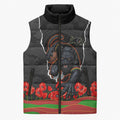 Personalized Penrith Panthers ANZAC Tribute Sleeveless Puffer Jacket Poppy Field Soldier Silhouette Aboriginal Rugby Mascot