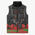 Personalized Penrith Panthers ANZAC Tribute Sleeveless Puffer Jacket Poppy Field Soldier Silhouette Aboriginal Rugby Mascot