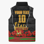 Personalized Penrith Panthers ANZAC Tribute Sleeveless Puffer Jacket Poppy Field Soldier Silhouette Aboriginal Rugby Mascot