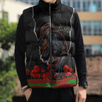 Personalized Penrith Panthers ANZAC Tribute Sleeveless Puffer Jacket Poppy Field Soldier Silhouette Aboriginal Rugby Mascot