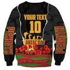 Personalized Penrith Panthers ANZAC Tribute Sweatshirt Poppy Field Soldier Silhouette Aboriginal Rugby Mascot