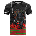 Personalized Penrith Panthers ANZAC Tribute T Shirt Poppy Field Soldier Silhouette Aboriginal Rugby Mascot