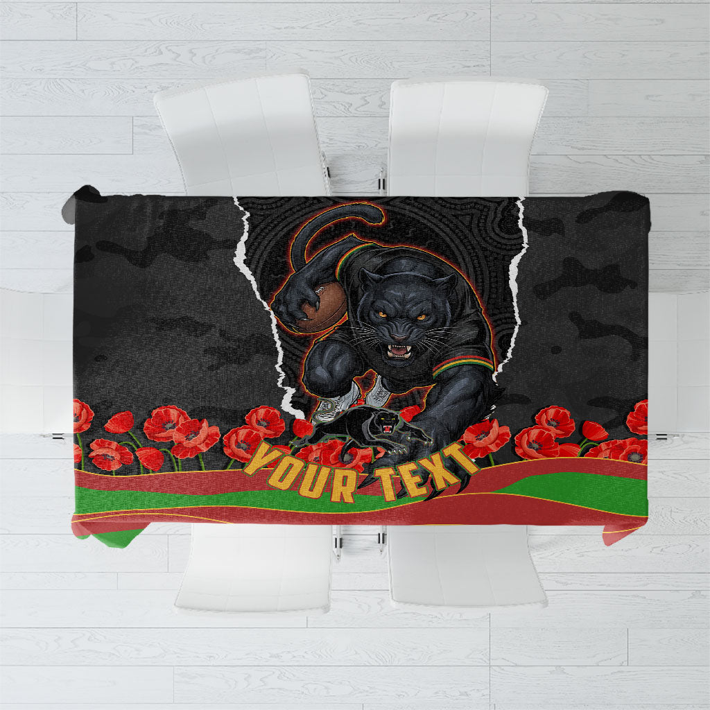 Personalized Penrith Panthers ANZAC Tribute Tablecloth Poppy Field Soldier Silhouette Aboriginal Rugby Mascot
