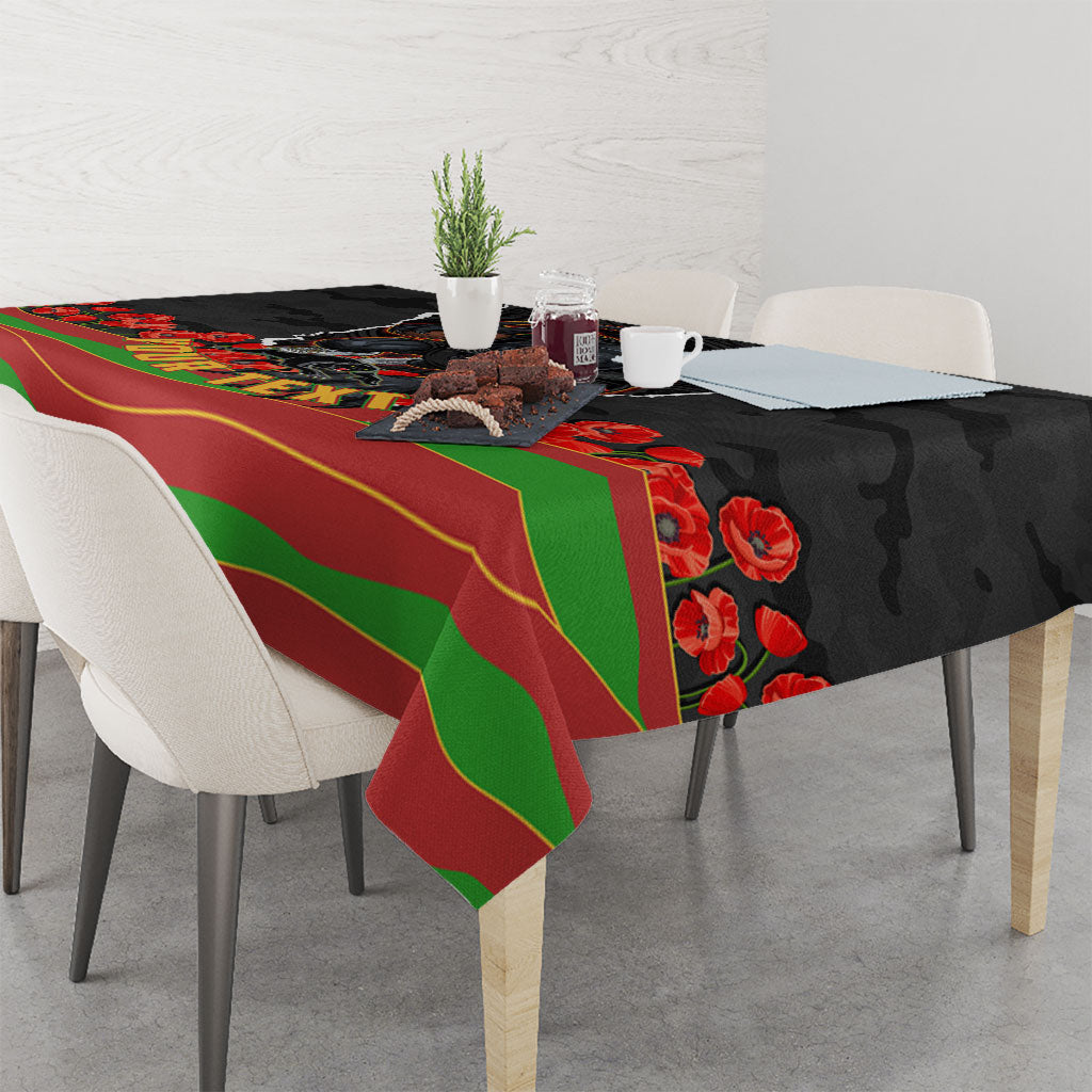 Personalized Penrith Panthers ANZAC Tribute Tablecloth Poppy Field Soldier Silhouette Aboriginal Rugby Mascot