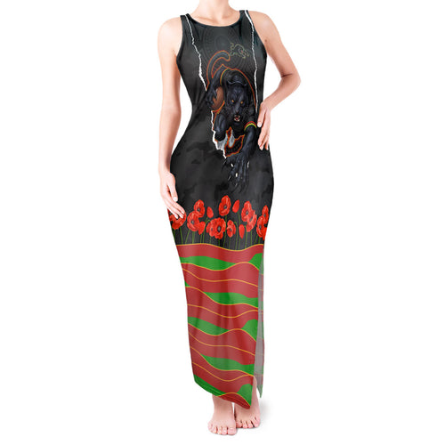 Personalized Penrith Panthers ANZAC Tribute Tank Maxi Dress Poppy Field Soldier Silhouette Aboriginal Rugby Mascot