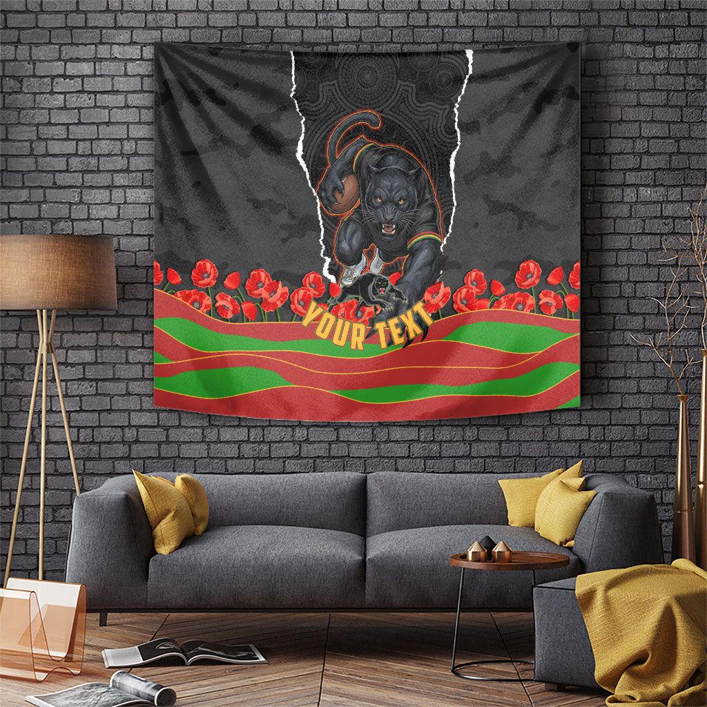 Personalized Penrith Panthers ANZAC Tribute Tapestry Poppy Field Soldier Silhouette Aboriginal Rugby Mascot