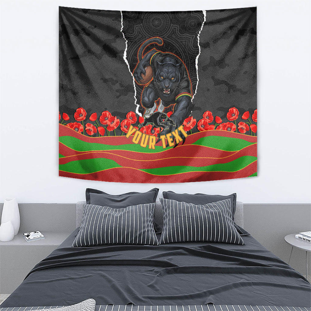 Personalized Penrith Panthers ANZAC Tribute Tapestry Poppy Field Soldier Silhouette Aboriginal Rugby Mascot