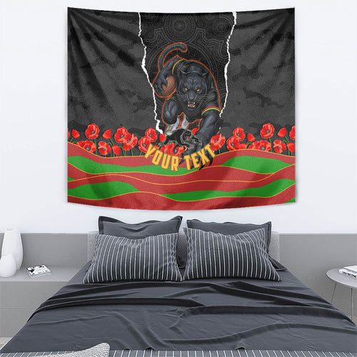 Personalized Penrith Panthers ANZAC Tribute Tapestry Poppy Field Soldier Silhouette Aboriginal Rugby Mascot