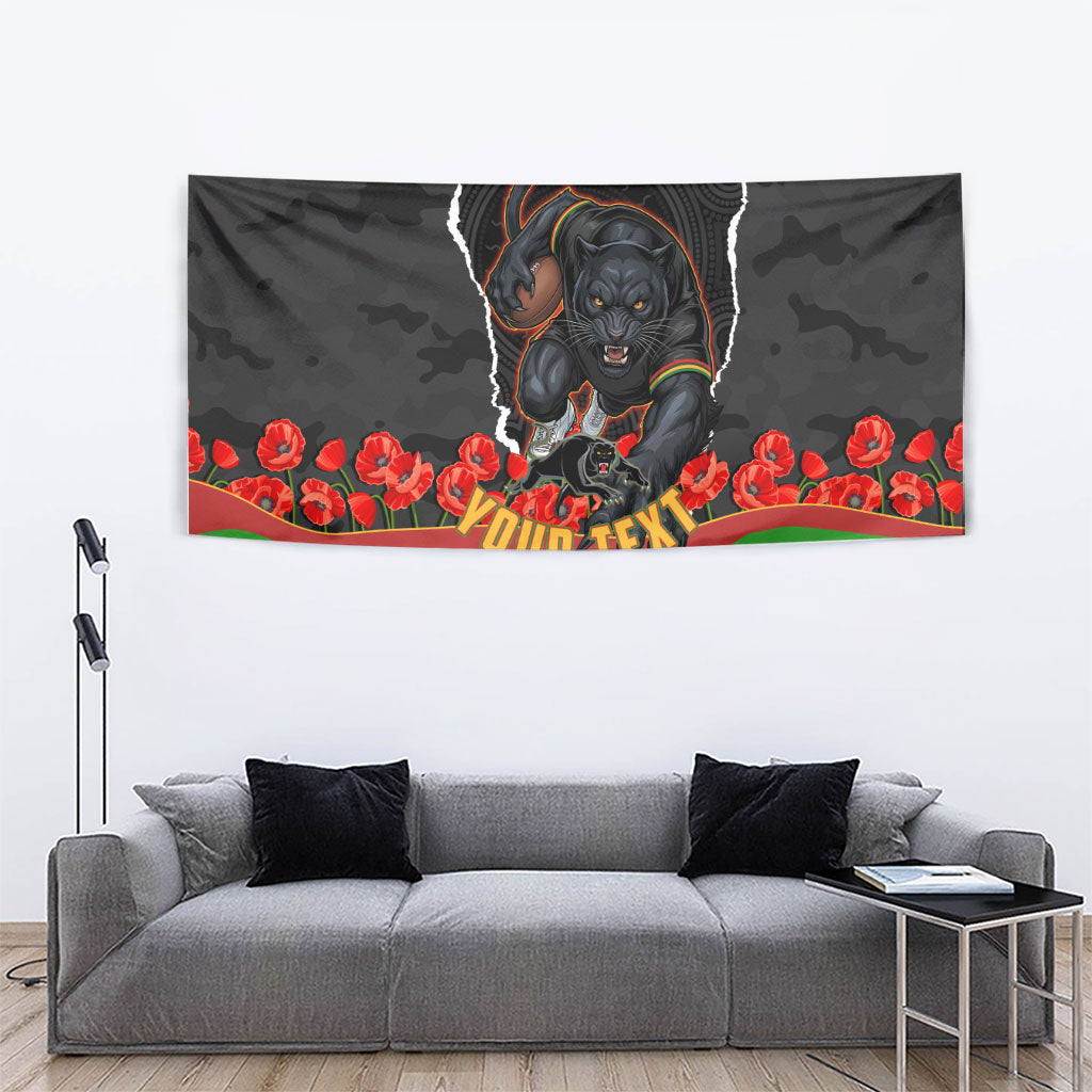 Personalized Penrith Panthers ANZAC Tribute Tapestry Poppy Field Soldier Silhouette Aboriginal Rugby Mascot