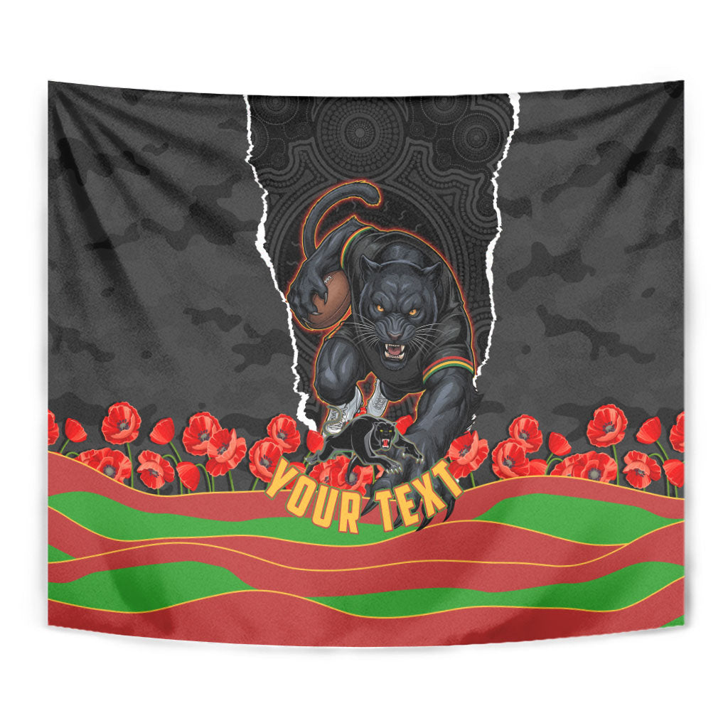 Personalized Penrith Panthers ANZAC Tribute Tapestry Poppy Field Soldier Silhouette Aboriginal Rugby Mascot