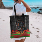 Personalized Penrith Panthers ANZAC Tribute Tote Bag Poppy Field Soldier Silhouette Aboriginal Rugby Mascot