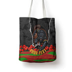 Personalized Penrith Panthers ANZAC Tribute Tote Bag Poppy Field Soldier Silhouette Aboriginal Rugby Mascot
