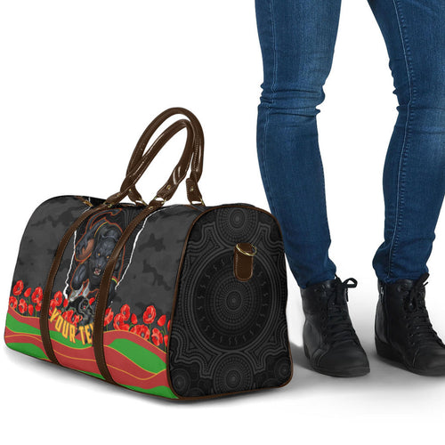 Personalized Penrith Panthers ANZAC Tribute Travel Bag Poppy Field Soldier Silhouette Aboriginal Rugby Mascot